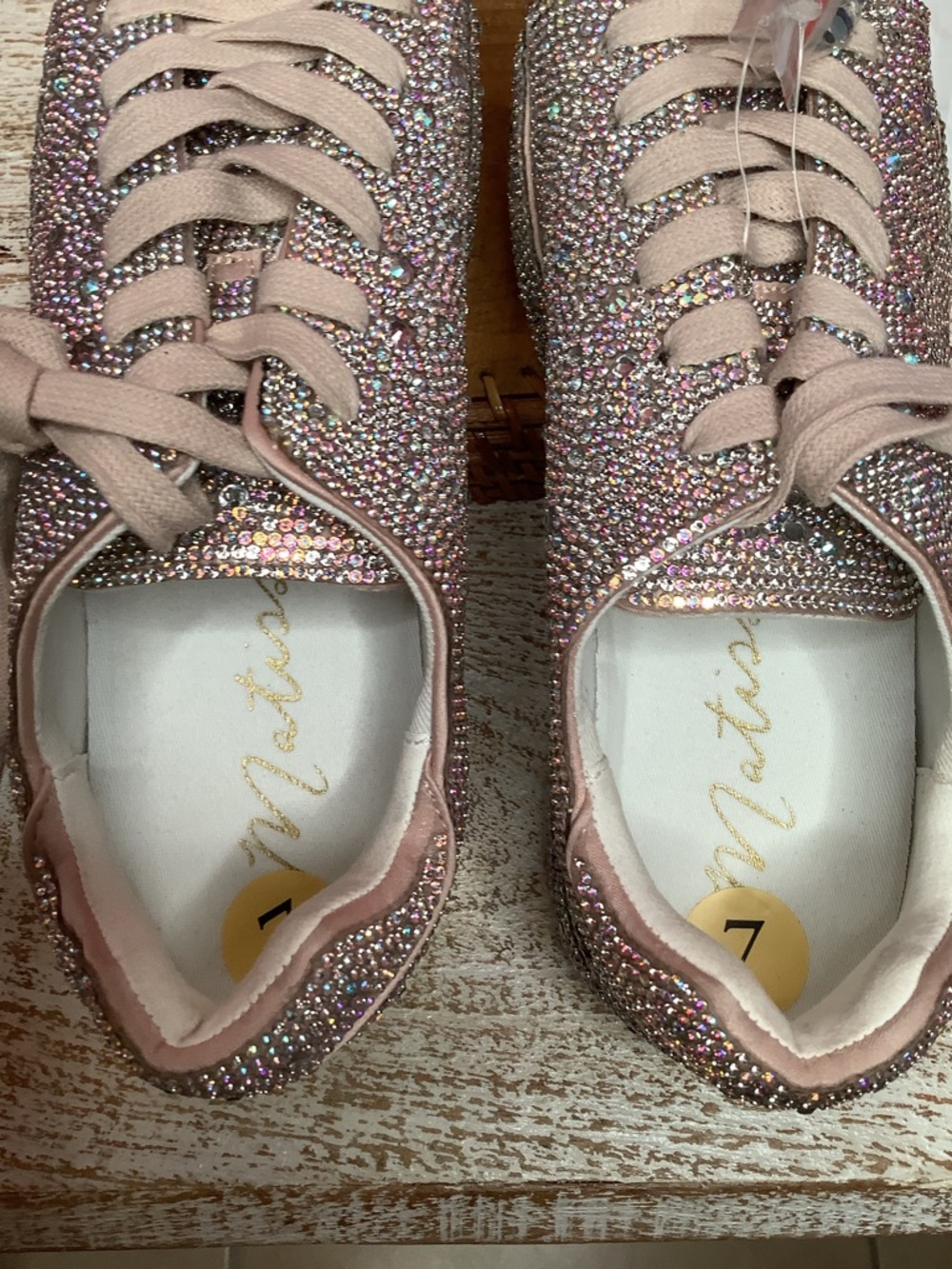 Matisse Bennet NWOT Sparkling Pink Rhinestone Embellished Lace Up Sneakers Comfy - Picture 9 of 11